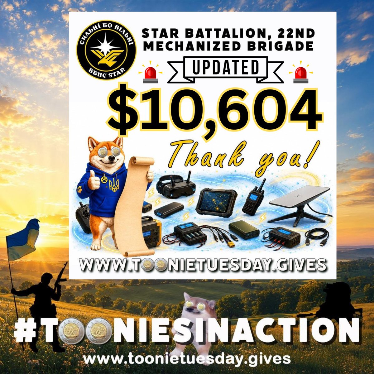 toonie_tuesday's tweet photo. 🚨🚨TOONIES IN ACTION🚨🚨

Some days you feel the heart of what people choose to do for each other and today is one of them.  Check out @AlexBondODUA post below and deliveries by the War Monitor Team!

Tooniacs thank you for making this possible. Your Toonies, your shares, your steady support, you helped deliver 20 Starlink terminals that will keep these crews connected and able to strike with precision.

Seeing “Skhid” - a Hero of Ukraine who survived Azovstal and walked over 200 km through occupied territory express his gratitude… it hits straight to the heart. Courage like his deserves every ounce of support we can give.

Our unity is real. Our impact is real. Together, we push victory closer.  Well done Tooniacs. 👏👏👏

Slava Ukraini 💛💙