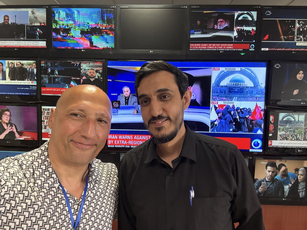 dimitrilascaris's tweet photo. It was a pleasure to meet today with @ANoroozee, the head of the Islamic Republic of Iran Broadcasting (IRIB) World Service and the CEO of Press TV.

His insights into regional politics are invaluable. 

Mr. Noroozi has been sanctioned by the child-murdering U.S. government. Its claim to be a defender of free speech is an insult to our intelligence.