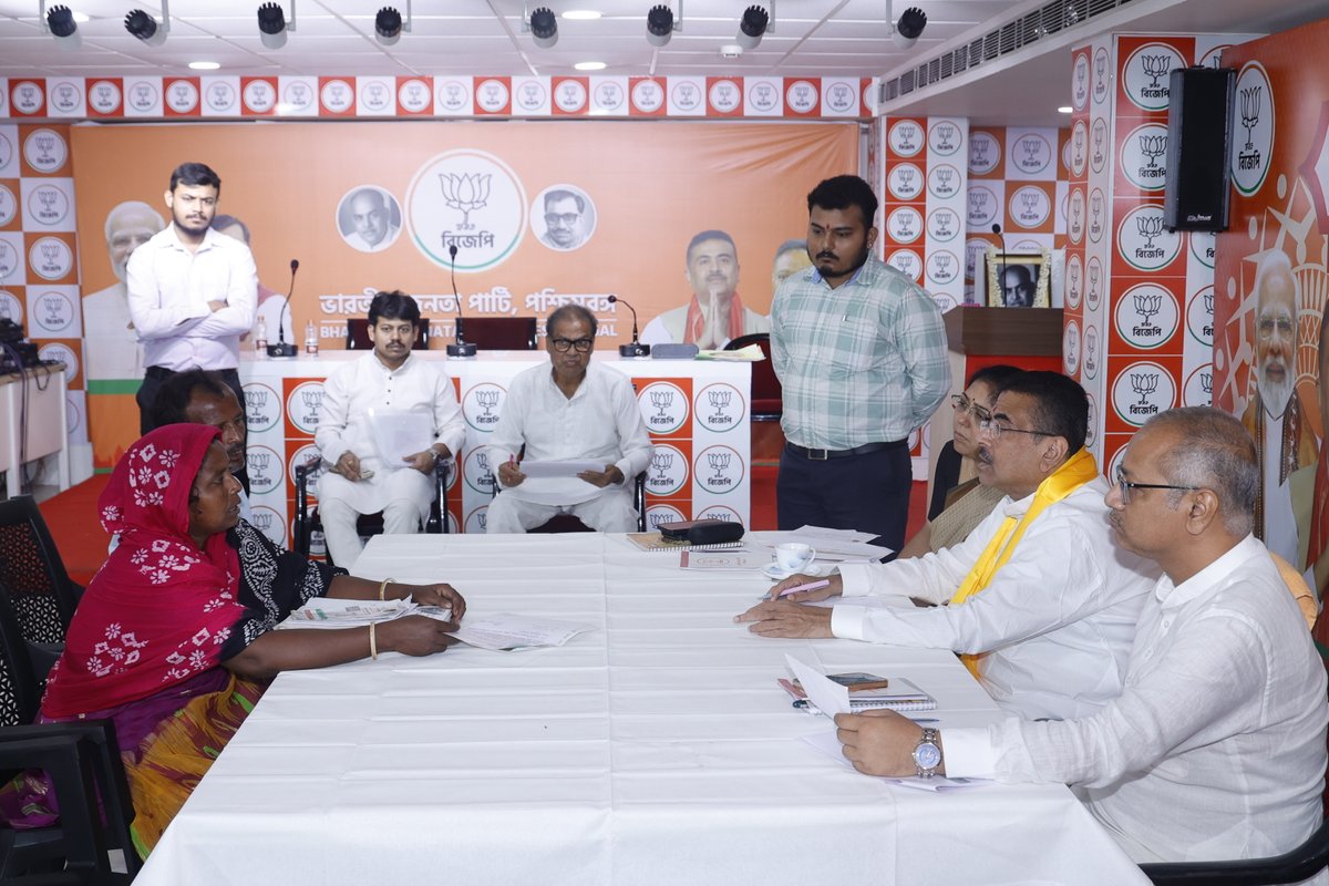 BJP4Bengal's tweet photo. Today at  ‘Janata Darbar’ organized at the State BJP Headquarters in Salt Lake, Honorable Chief Minister Shri @SuvenduWB  attentively listened to the grievances, problems, and demands of the common people, assuring the citizens present of a swift and effective resolution to their various issues, he conveyed a message of always standing by their side.