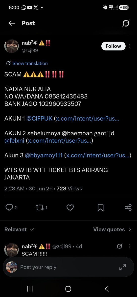 mintchocowz's tweet photo. scam scammer alert!!!!

wts wtb want to sell want to buy jeno jaemin duality jakarta

ticketing ticket tiket https://t.co/43gc7PhuGf