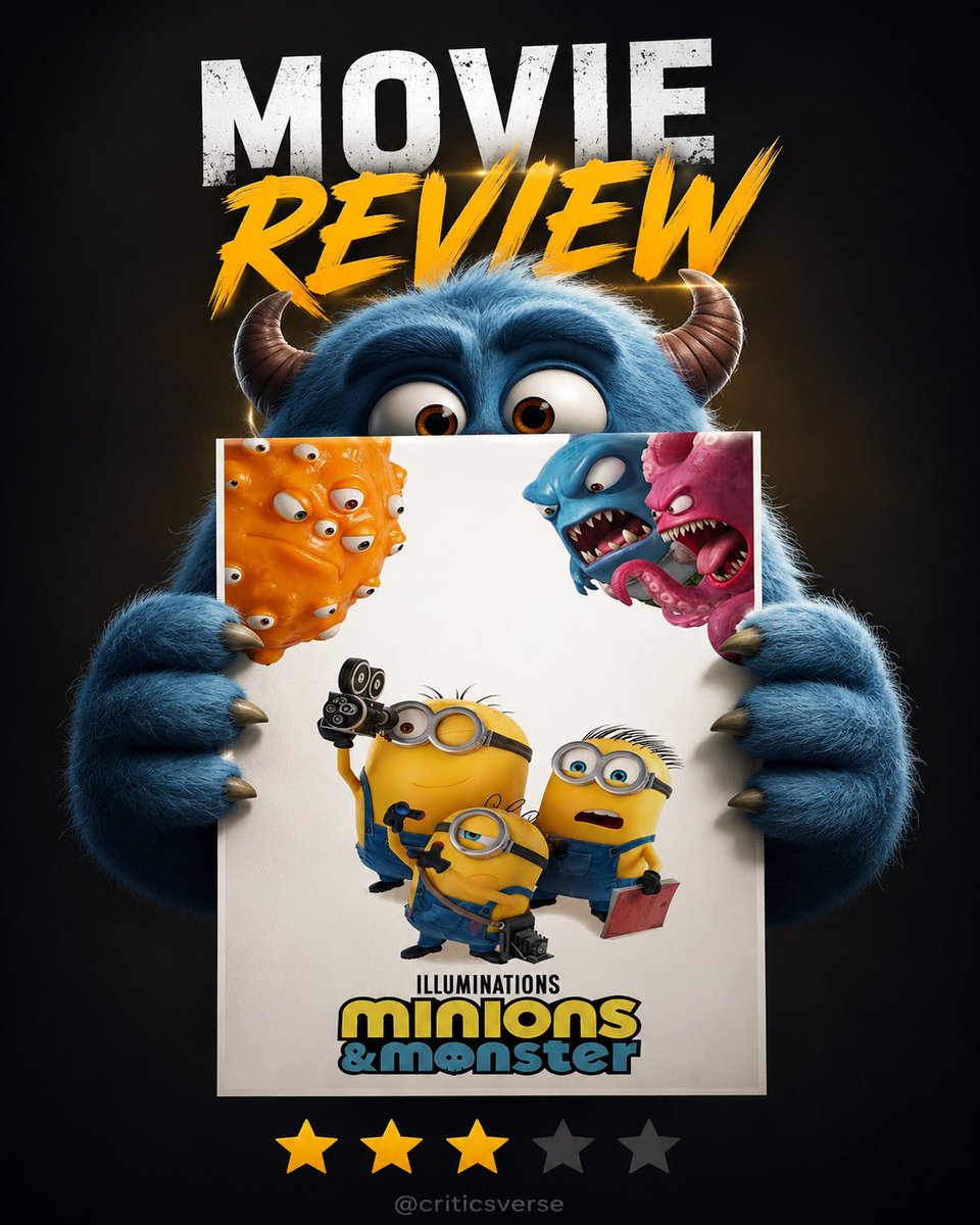 criticsverse's tweet photo. 🎬 Minnions and Monsters Review

A colourful &amp; cute animated adventure with fun characters, vibrant visuals, and light-hearted humour. The story feels predictable, but its charm makes it an enjoyable family watch.

⭐ 3/5

#MinnionsAndMonsters #MovieReview https://t.co/05AYhIkiap
