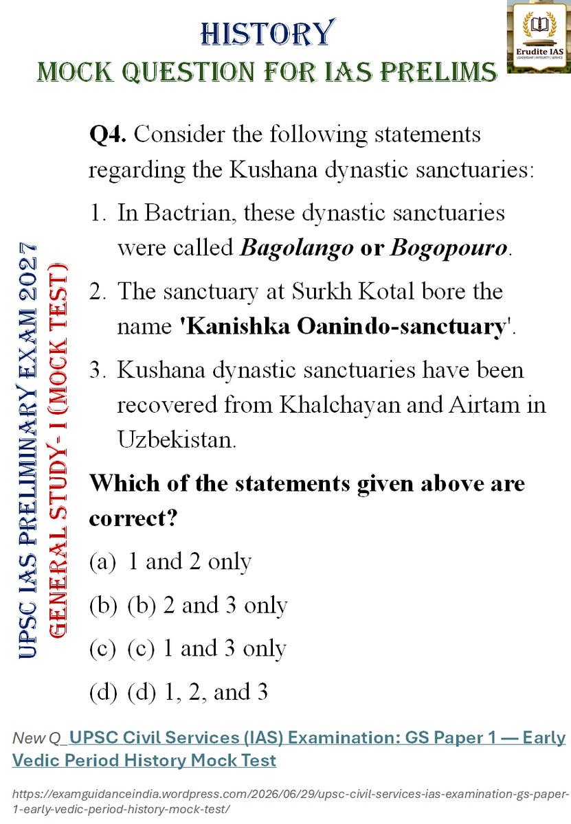 ExamGuidanceInd's tweet photo. #mock #question for the #UPSC #IASPrelims2027 #History #mocktest #newquestion #MostExpectedQuestions
#AncientHistory #ancientindia #KushanEmpire #iasprelims https://t.co/xD2g1B14rs
Erudite IAS #CivilServicesExam https://t.co/ihRgI2vA48