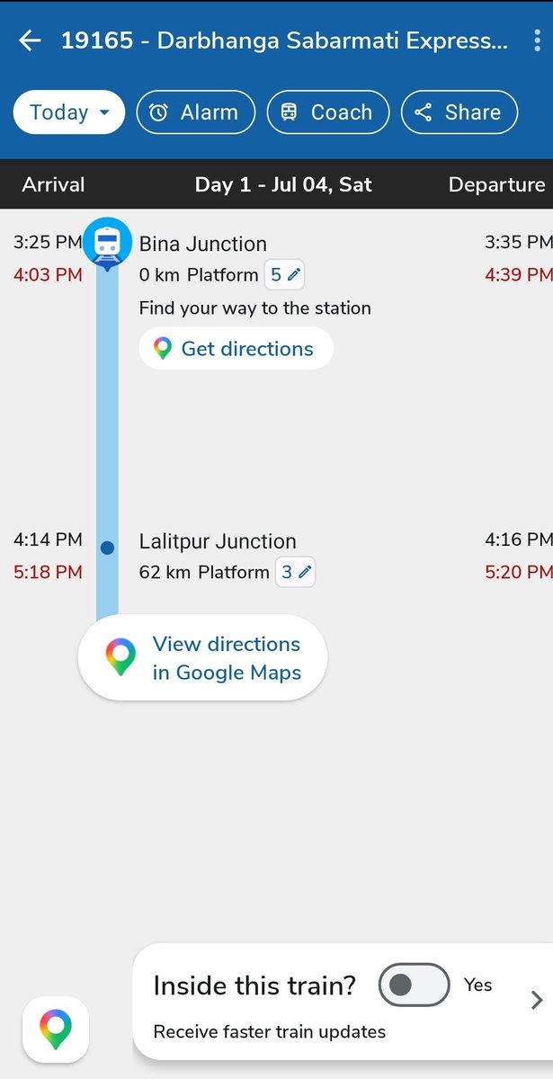 Lalityapuram's tweet photo. Train no 19165 दरभंगा साबरमती delaying.  Authorities may pls look into आपकी कृपादृष्टि के आकांक्षी यात्रीगण @srdombpl @RailwaySeva @RailMinIndia @BhopalDivision https://t.co/VsYCD9PGvT