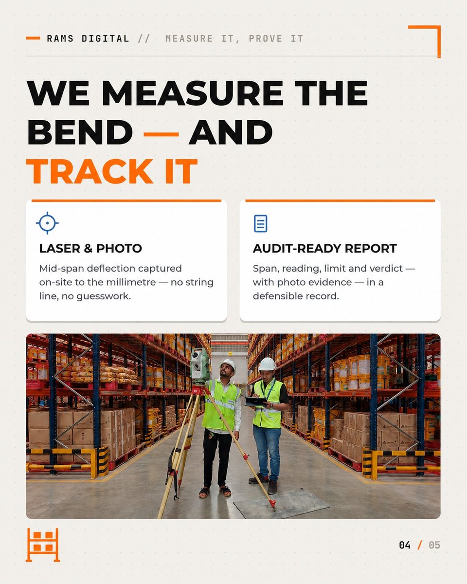 rams_inspect's tweet photo. Rack failures rarely happen without warning.
Permanent beam sag is one of the earliest signs.

Don't rely on visual checks alone.
Measure, document,and assess with confidence.

From inspection to audit ready reports RAMS Digital delivers.
https://t.co/3gKS8rSO4U #RackInspection https://t.co/IdOxPvUZGD