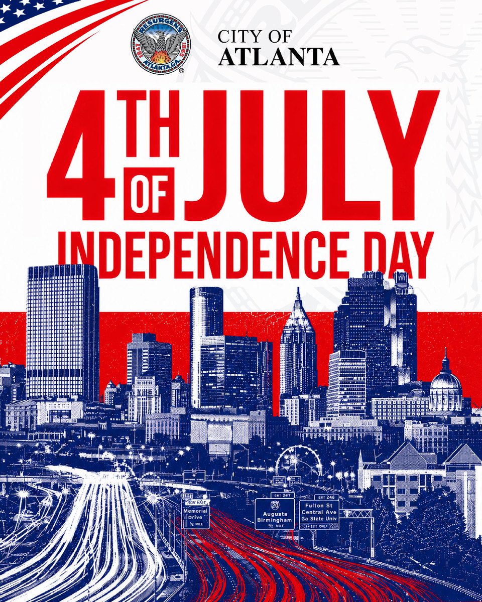 CityofAtlanta's tweet photo. Happy Fourth of July, Atlanta! 🇺🇸

As we celebrate our nation's 250th anniversary, let's celebrate safely.
Stay hydrated, celebrate responsibly, and sign up for NotifyATL to receive important emergency alerts and updates! https://t.co/S7AYKBxy7t