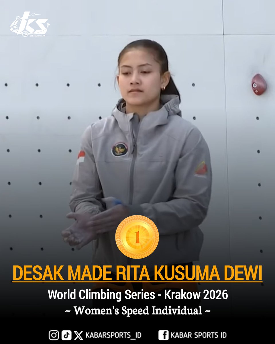 kabarsports_id's tweet photo. World Climbing Series - Krakow 2026

Desak Made Rita Kusuma Dewi berhasil meraih medali emas nomor speed individual putri. Selamat atas prestasinya👏

#WorldClimbingSeries #Climbing https://t.co/JtCzN0npvv