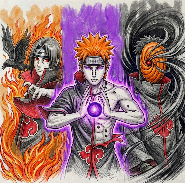 KyaryBeamEX's tweet photo. Itachi Uchiha, Nagato (Pain) and Obito Uchiha - (Naruto)

Made for a friend.
I don't know Naruto (yet) so i made this drawing based on some research, figures and small clips.

-Grafitti, color pencil, coal and psp
  
#Naruto #itachi #nagatopain #obito #itachiuchiha #obitouchiha https://t.co/kZIcUpWSyL
