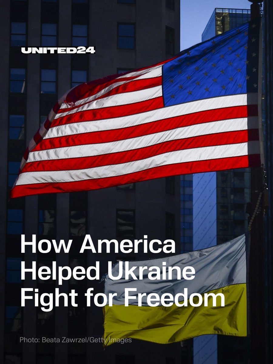 United24media's tweet photo. 🇺🇸🇺🇦 As Americans celebrate Independence Day, Ukraine continues its fight for freedom.

Since 2022, US military, humanitarian, and civilian support has helped Ukraine defend its people—strengthening the partnership between the two nations.

🧵 1/8 https://t.co/pYD6r8LQbF