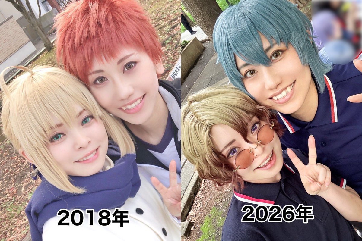 s_munakata_K's tweet photo. 今日ミノルさんと2人で合わせしたの8年ぶりでは……？？？ww
てなって同じポーズで写メ撮ったけどミノルさん声帯と特技🍳変わってないし私おおよそエクスカリバーみたいな宝剣🗡️関係者してる(？？？？？) https://t.co/VW97GKxDPt