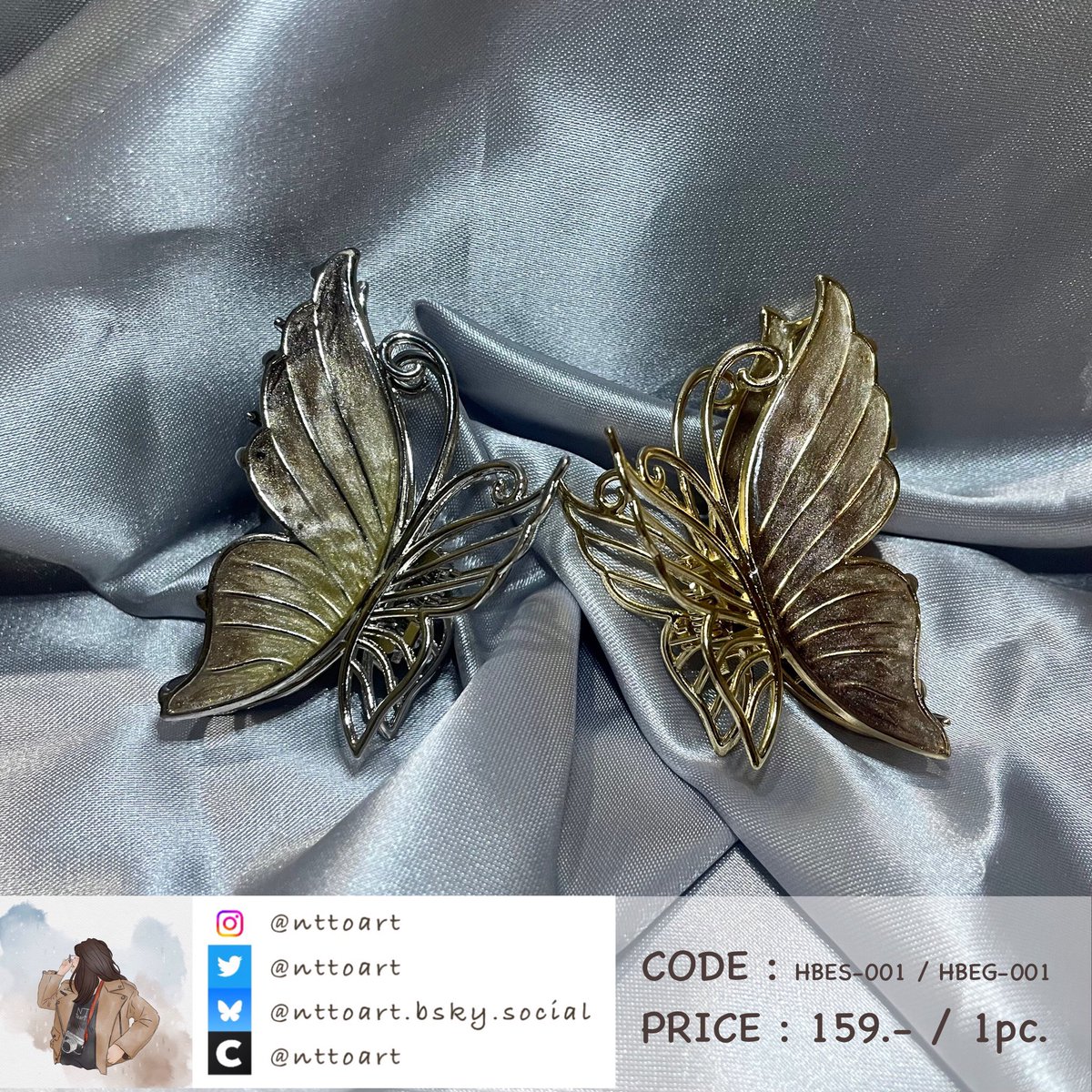 nttoart's tweet photo. Name : Hair clip - Butterfly - Type E - Silver / Gold
Code : HBES-001 / HBEG-001
Price : 159.-/1pc.
📦ลทบ 40.- / ems 60.-
#nttoart #กิ๊บหนีบผม https://t.co/nhRQmN3vbL