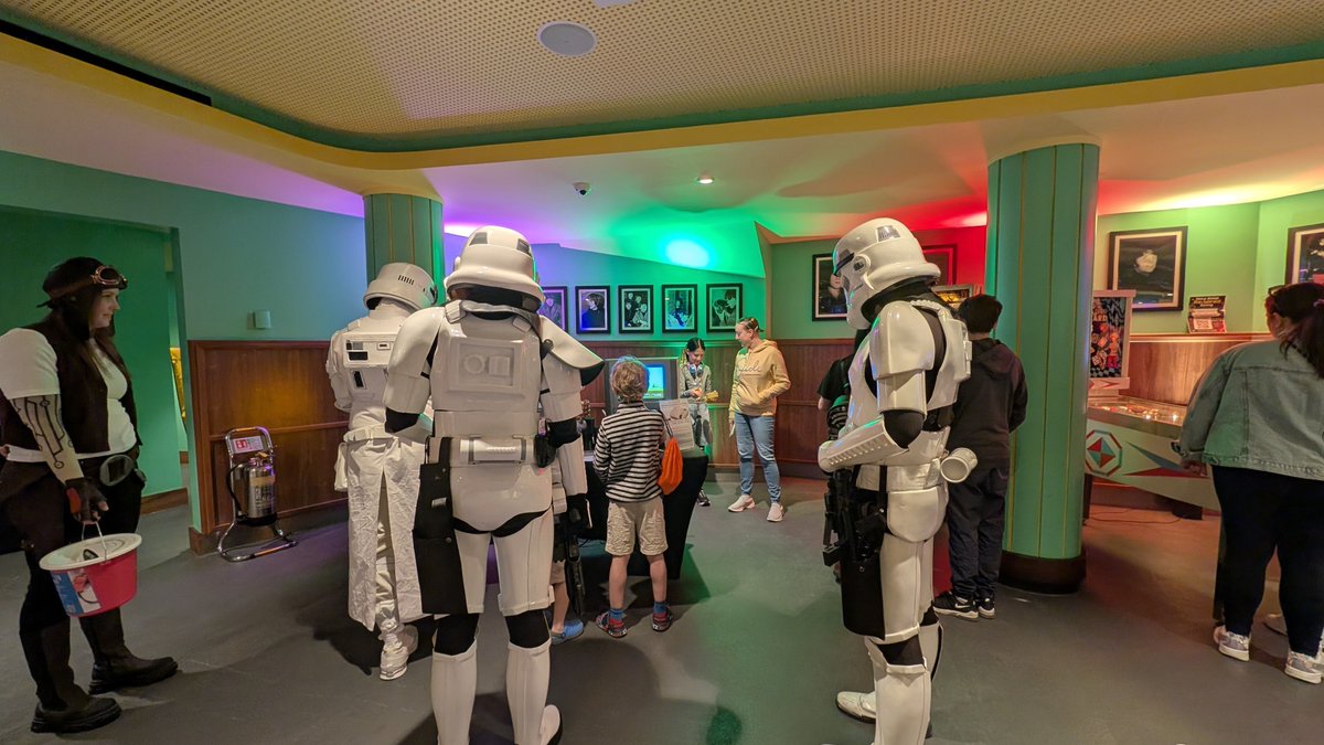 rewiredmuseum's tweet photo. Don't see that everyday? Stormtroopera queuing to play Duckhunt. #kapow2026 Stockton Globe https://t.co/E1Kbav5za6