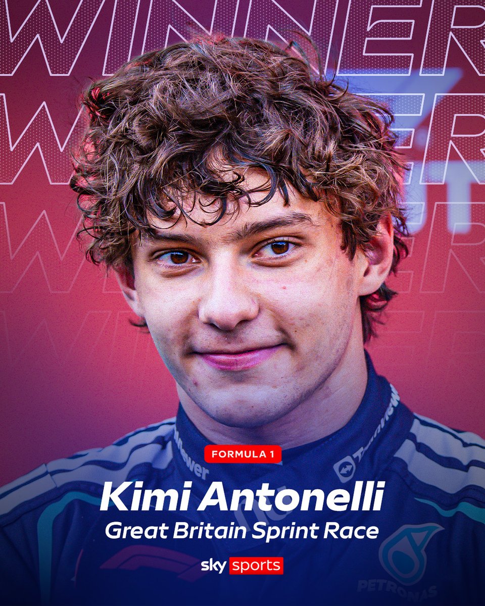 SkySportsF1's tweet photo. KIMI ANTONELLI BEATS LEWIS HAMILTON TO WIN THE BRITISH GP SPRINT! ⚡🇬🇧 https://t.co/FlBFCIFroe