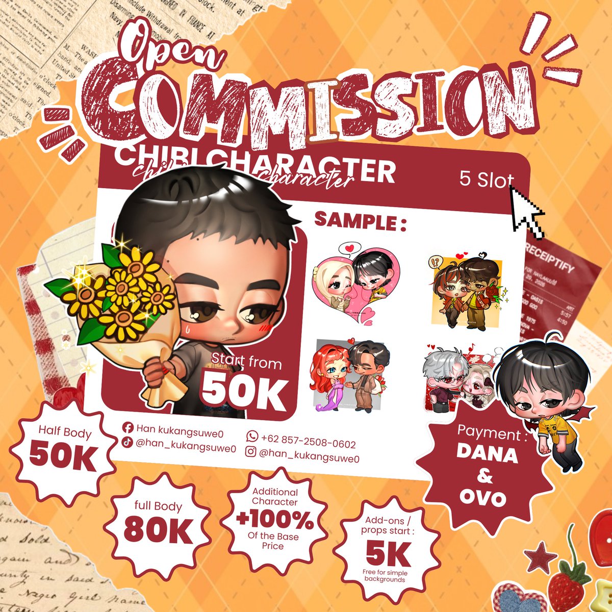 han_kukangsuwe0's tweet photo. Open Chibi Commission ✨

lagi buka commission chibi dengan style seperti di bawah ini! Sekarang ini slot yang tersedia 2/5

Kalau suka sama style sender dan lagi cari ilustrasi chibi buat OC,fanart, gift, atau kebutuhan lainnya, feel free buat order ya. 🤍
#opcomms
@IDASH_Offi https://t.co/VHg65sYWdv
