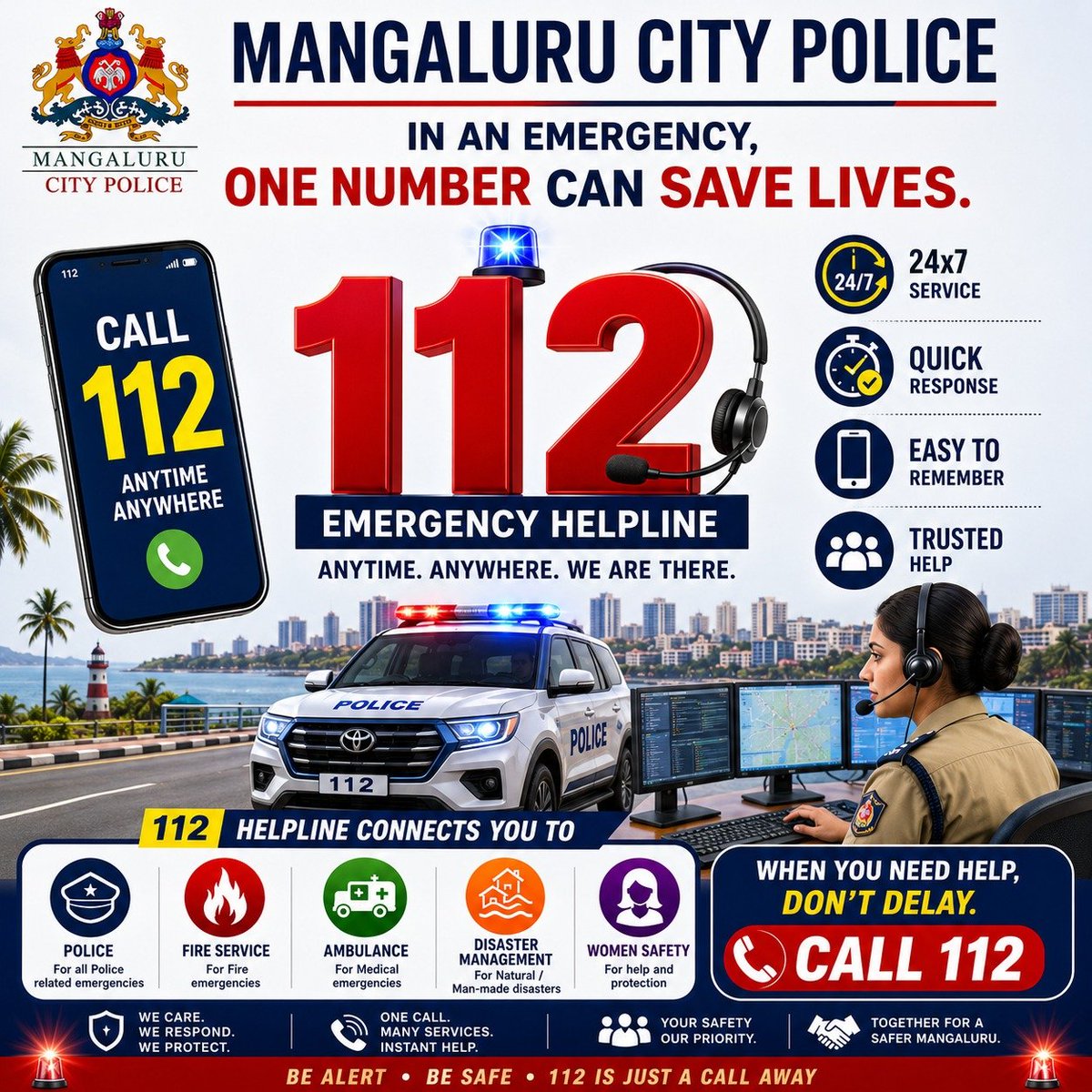compolmlr's tweet photo. 🚔🔥🚑 Need help? Don't delay.

📞 Dial 112 for instant emergency assistance—available 24×7, anywhere in India.

One call connects you to:
👮 Police | 🚒 Fire | 🚑 Ambulance | 🌊 Disaster Response | 👩 Women's Safety

112 — One Number. Every Emergency.

#Dial112 #ERSS https://t.co/3b01Z7g3e2