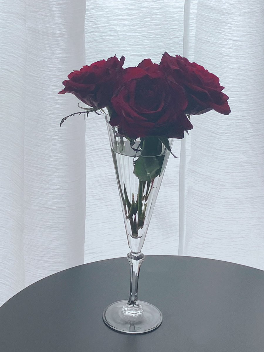 EmeraldKeiko's tweet photo. 日曜日のconcertでいただいた真っ赤なバラ🌹  色々なglassに入れ眺めていました！
赤いバラはなかなか好きな赤色に出会えないけれどこの薔薇は好きかも😍 https://t.co/CuKEdsXQU7