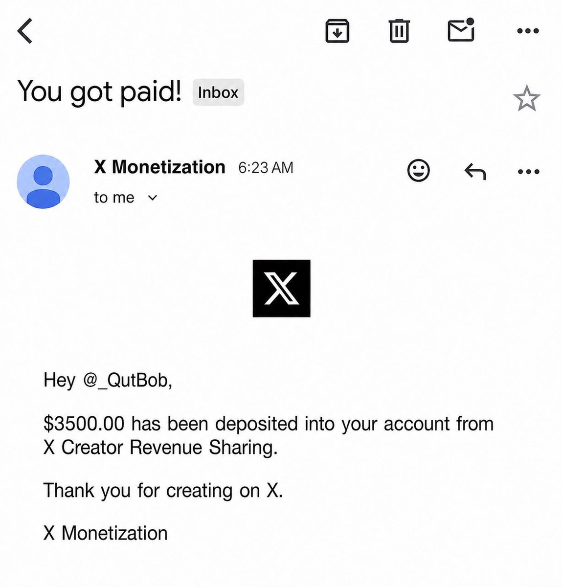 QutBob's tweet photo. My first payout on X🤗 thank you so much Elon my daddy @elonmusk 
This is massive 😎 giveaway coming soon💰 https://t.co/6OxPo0JPjw