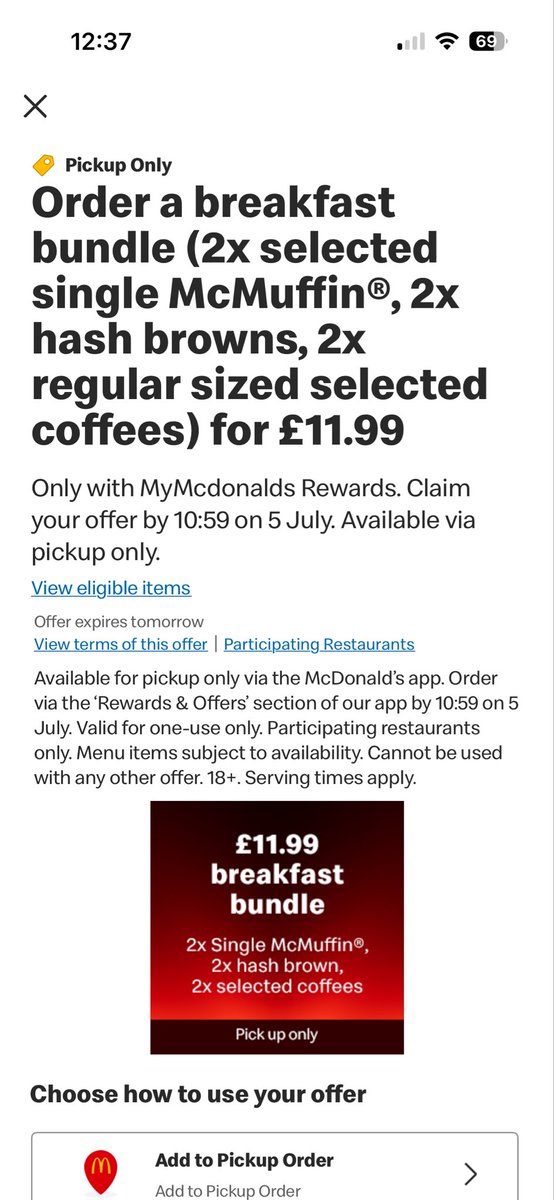 tarkers69's tweet photo. @McDonaldsUK can anyone explain this ‘offer’ to me? Coz 2 breakfast meals are £11.18? https://t.co/UYJ68wYI0T