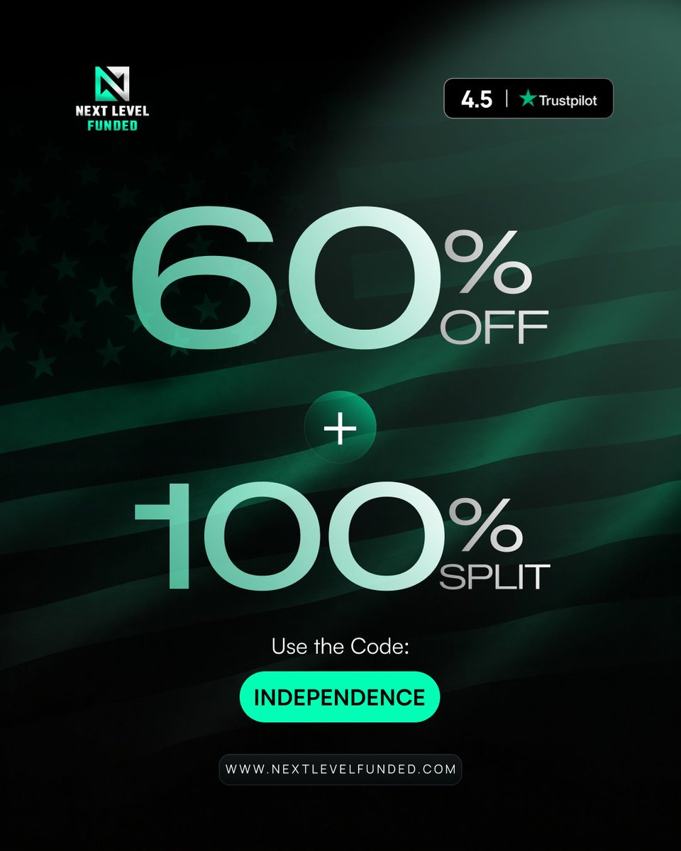 NextLvlFunded's tweet photo. What's more American than financial freedom? 🇺🇸

60% off + 100% profit split this 4th of July. 

Use code INDEPENDENCE 

Grab your account now.

👉 https://t.co/16w2bx0FMo