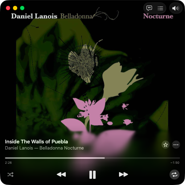 lnrrlnr's tweet photo. [Belladonna Nocturne / Daniel Lanois]
2026年。巨匠プロデューサーによる音響作品。ベラドンナ(毒草)のもたらす幻覚、昏睡が反映されたであろう、多様な質感の抽象的なサウンドスケープ。75歳にしてエッジの効いた名盤。是非。
今日もお疲れ様でした。今宵もよい夢を🌙
#今日のおやすみミュージック https://t.co/UsxOmOT8DU
