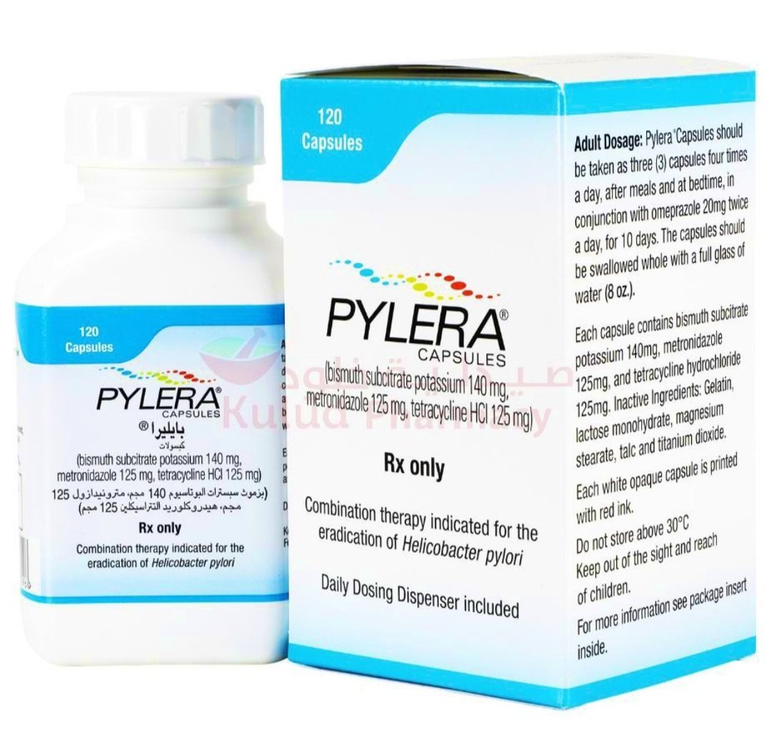 aalbeirutty's tweet photo. بايليرا Pylera — الكبسولة الجاهزة لعلاج جرثومة المعدة

بدلاً من ٤ أدوية منفصلة، Pylera تجمع ٣ منها في كبسولة واحدة:

كل ٣ كبسولات تحتوي:
◾ Bismuth subcitrate 420 mg
◾ Metronidazole 375 mg
◾ Tetracycline 375 mg

تحتاج إضافة PPI منفصل (مرتين يومياً قبل الوجبة)

إذا الجرعة: ٣ كبسولات تؤخذ ٤ مرات يومياً
المدة: ١٠ أيام فقط (بدلاً من ١٤ بالأدوية المنفصلة)

ميزتها الرئيسية: تبسط الاستخدام وتحسن الالتزام — وهو العامل الأول في نجاح أو فشل العلاج.
