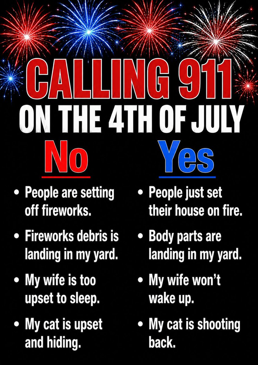tropicalupdate's tweet photo. Some friendly 4th of July reminders on when to call 911. Enjoy the holiday! https://t.co/YPHQW7LB9Z