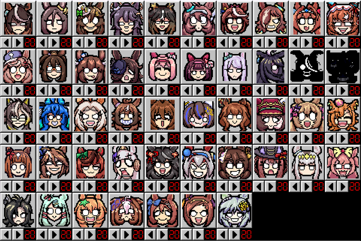 ShmuzyDoozy's tweet photo. Wanted to make this post asking for suggestions for "Umamusume themed Custom Night Challenges" for the #Frickbears3 x #Umamusume mod. The full roster will be shown below with two example challenges I already coded in. Feel free to leave your ideas in the comments <3 https://t.co/it60UjGtRO