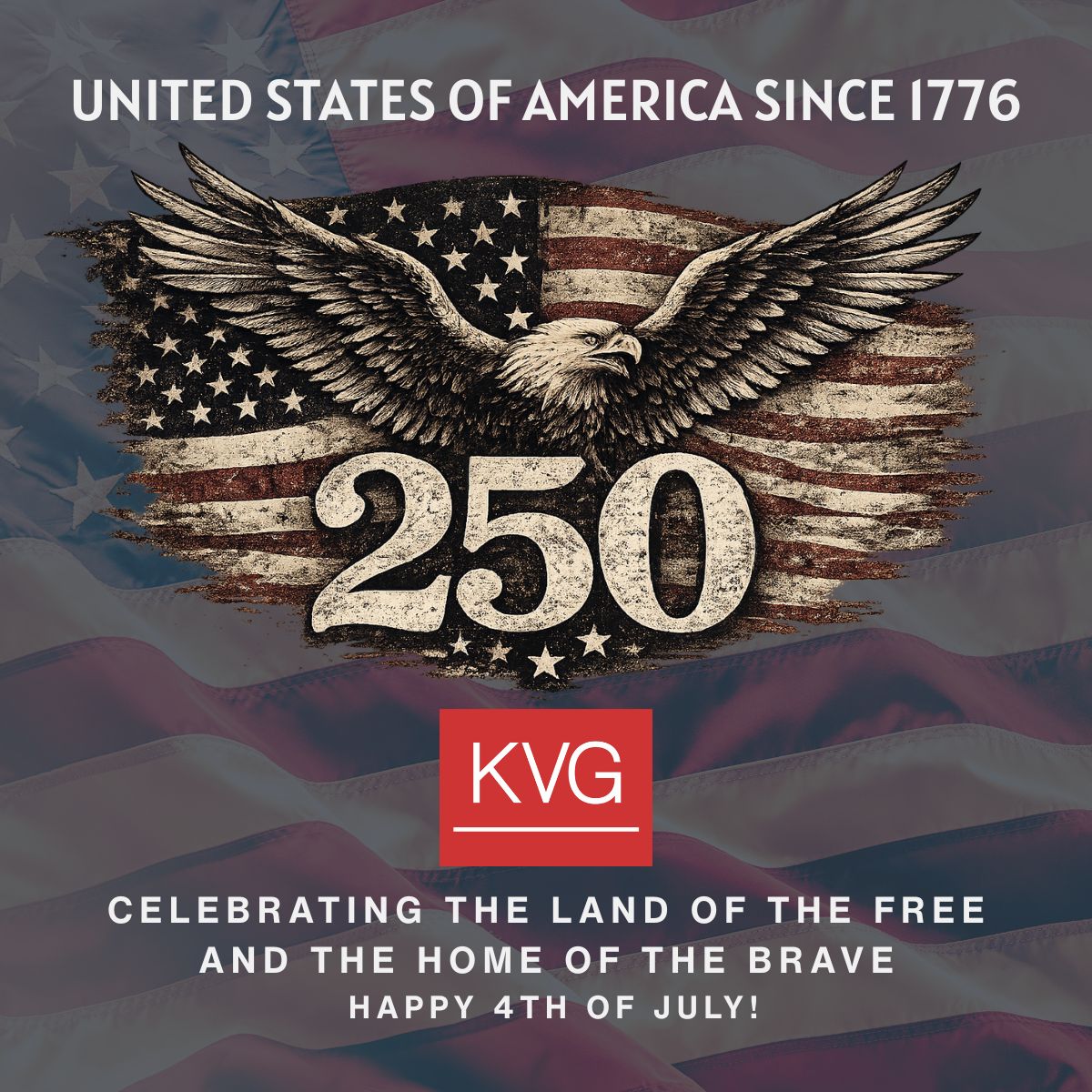 KVG_HQ's tweet photo. Celebrating 250 years of freedom 🇺🇸

Today we honor the generations who built this nation and the heroes who continue to defend our freedom.

Happy Fourth of July from #KVG. https://t.co/QFaQfw9GQw