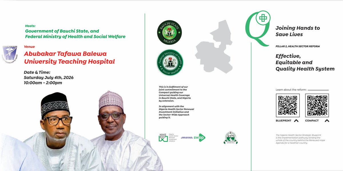 SWApGov's tweet photo. Today in Bauchi: Cohort 1 fellows graduate &amp; the official flag‑off of FG’s flagship intervention for Emergency Obstetric &amp; Newborn equipment, commodities and delivery kits, led by @Fmohnigeria with the @BauchiState Govt, advancing health reform under the Renewed Hope Agenda. https://t.co/rZDWqIlj0u