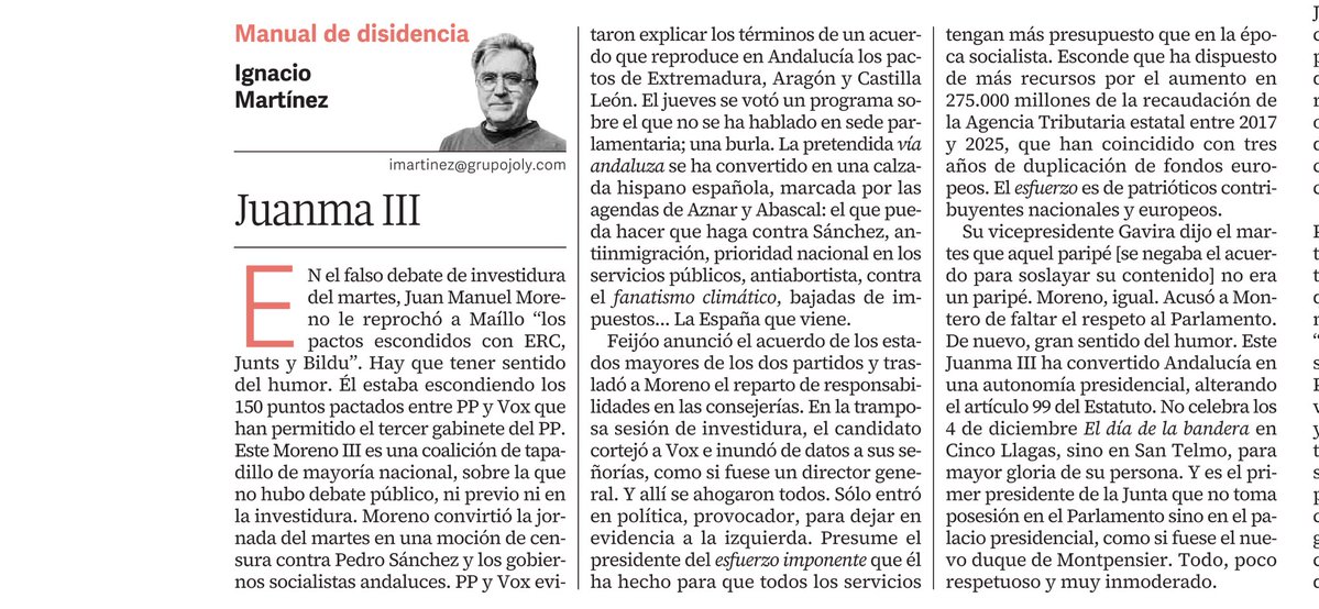 imartinezcano's tweet photo. El Juanma III es una coalición hispano española, que no se presentó ni debatió en el Parlamento andaluz. Sólo se votó. Es una falta de respeto a la institución que representa a la soberanía popular. Y otra es que la toma de posesión sea en San Telmo. https://t.co/nYxAySsqRs https://t.co/ba67drgpDb