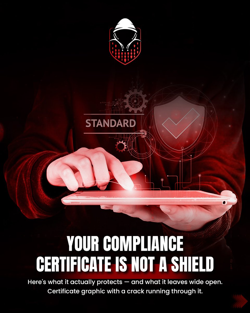 RITCsecurity's tweet photo. Your compliance certificate is NOT a shield. 🛑

SOC 2, HIPAA, and PCI only set the minimum bar. They check regulatory boxes but completely miss zero-day exploits, misconfigured cloud buckets, and third-party vendor risks. https://t.co/uIsPmRQPwU