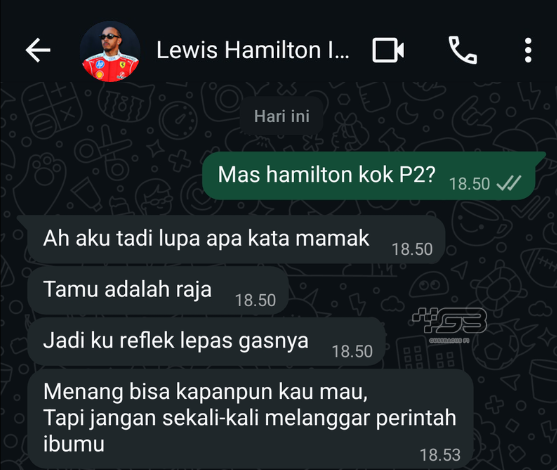 gussbagus_f1's tweet photo. noh tak wa udah klarifikasi mas hamiltonnya, itu bukan kalah baterai tapi murni rispek dari lubuk hati sebagai tuan rumah. keep humble my king gue #rispek https://t.co/GKZzQeZgup
