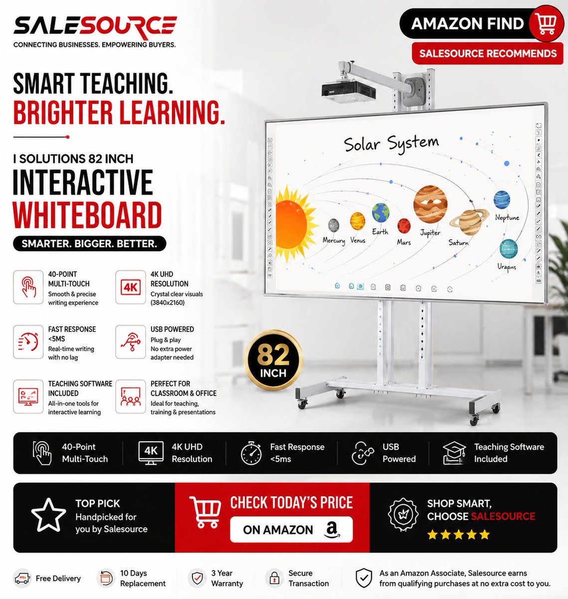 sale_source's tweet photo. 🖥️ Upgrade your classroom or office with the I Solutions 82" Interactive Whiteboard.

✔ 4K UHD
✔ 40-Point Multi-Touch
✔ USB Plug &amp; Play
✔ Teaching Software Included
https://t.co/3WjGxUQ4fj
🛒 Shop Now:
#Salesource #EdTech #InteractiveWhiteboard #SmartClassroom https://t.co/gKZm4nEK97