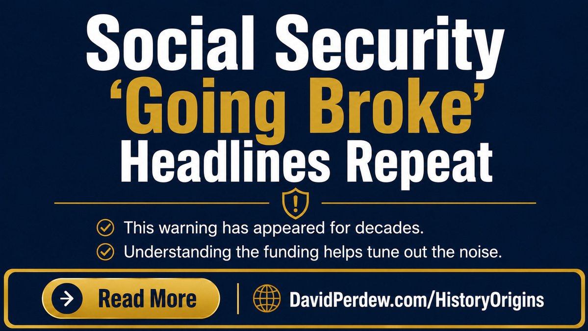davidperdew's tweet photo. The "Social Security is going broke" headline has appeared every decade since the 1980s. Understanding the actual funding helps you tune out the noise. https://t.co/TQ5eyt2NQf #SocialSecurity https://t.co/RupsI6aO3L