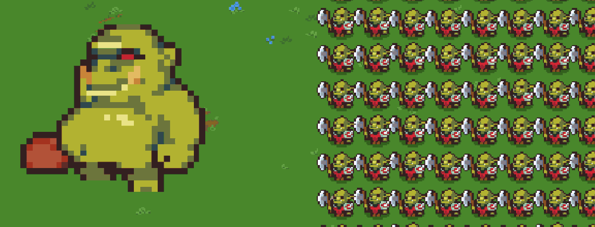 TechDebtGames's tweet photo. @VariousRegards Also regarding the technicalties, boss is scaled 2 times, which is like never allowed in pixelart. However we agreed it looks fine in our case, makes the boss stand out more.

Here is how he looked scaled 4 times - that was too much 😅 https://t.co/zLbCXHY5hZ