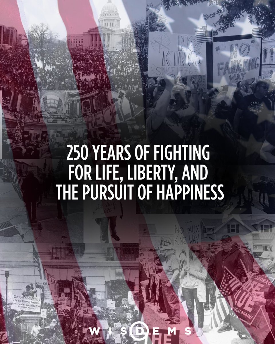 WisDems's tweet photo. Since the first time Americans stood up and said NO KINGS we have had a patriotic duty to defend our Constitution and the founding principles that makes America the freest nation in the world.

We the people decide our government and we are an inspiration across the world—we will always stand for life, liberty, and the pursuit of happiness.
