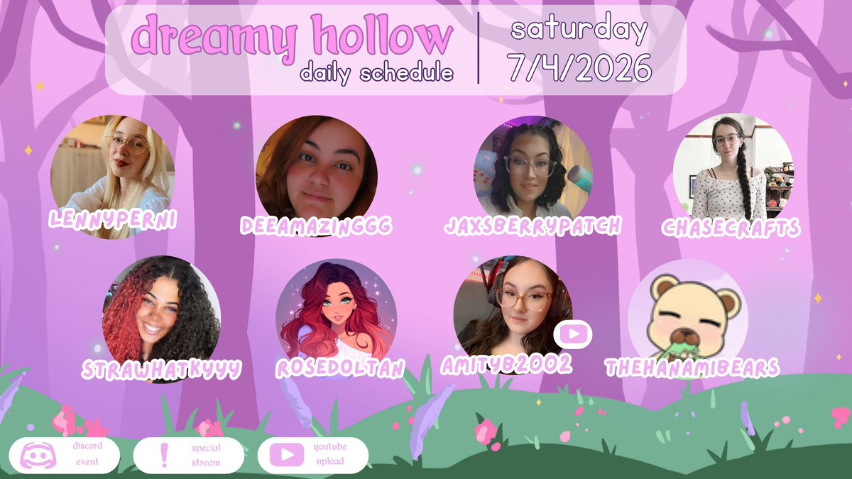 DreamyHollowTV's tweet photo. a dreamy schedule ⊹₊⟡⋆

⤷ 7/4 come + join todays fun with the dreamies 💖

⤷ https://t.co/RlJedoUFPU ☁︎⋅ https://t.co/6e5WhO4p4A