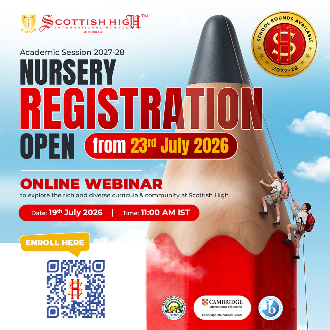 scottish_school's tweet photo. We're delighted to announce that Nursery Registrations for the Academic Session 2027–28 open from 23rd July 2026 onwards.

Join our informative ONLINE WEBINAR to learn more about the curriculum, culture, and community at Scottish High.

📷 Sunday, 19th July 2026
📷 11:00 AM IST

Register Now For Online Webinar: https://t.co/WiPYJE0Hkh

For School Round, Book Your Appointment:-  https://t.co/GMkGhRcnpG