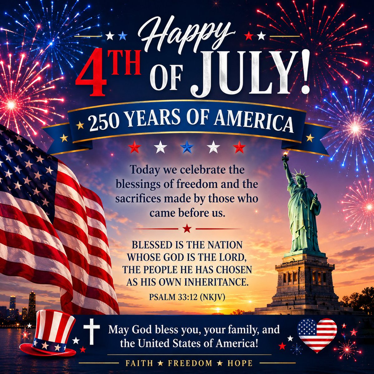 VictoryEmbraced's tweet photo. Happy 4th of July! 

#GodBlessUSA  #America250 #faith #freedom https://t.co/mLujJ3hEPu