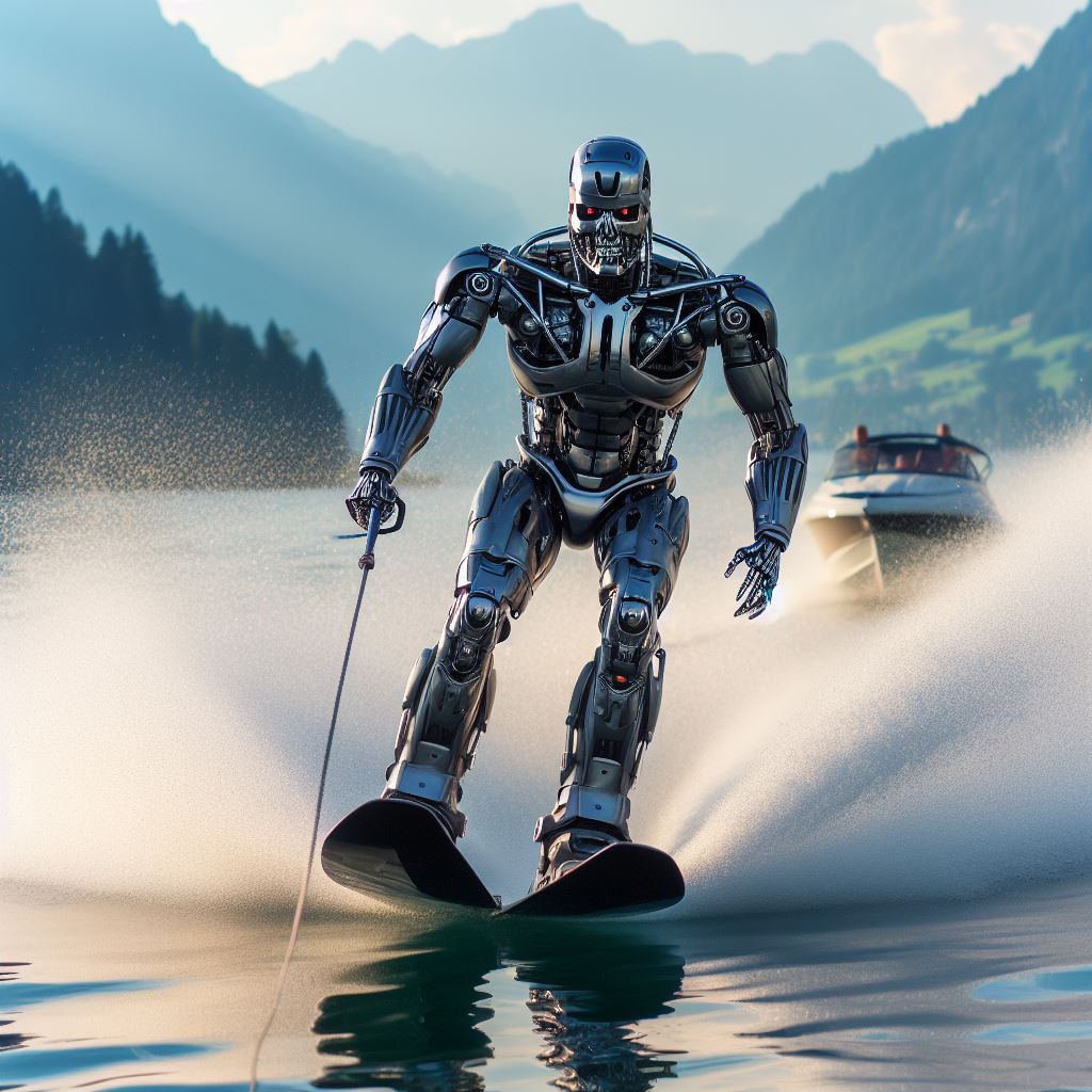 T800DoingThings's tweet photo. Water skiing behind a speed boat on a lake https://t.co/zwmegr3hR2
