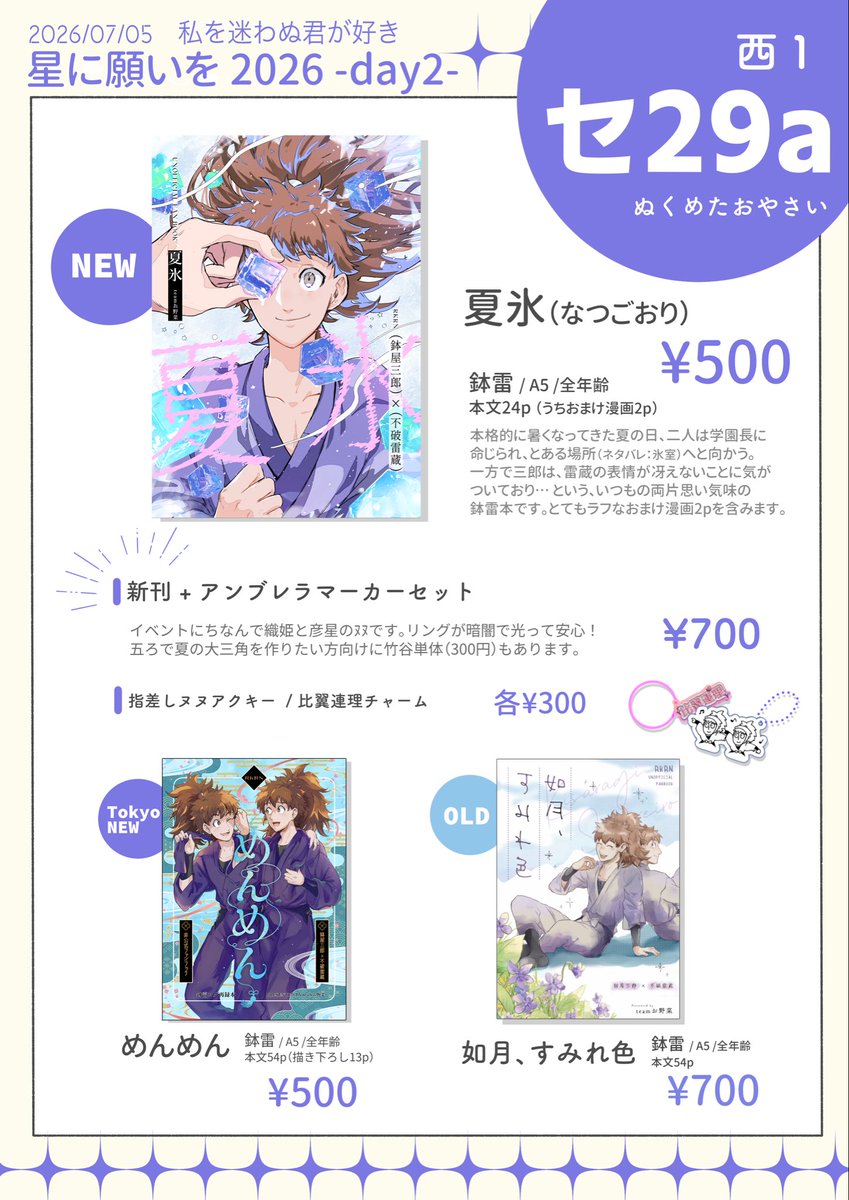 ✯7/5 星に願いをday2 サンプルとお品書きです