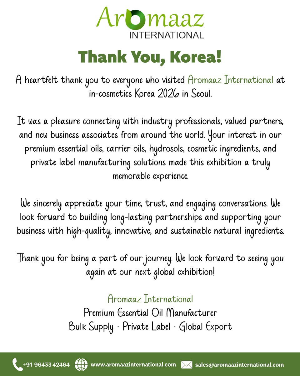 AromaazIntl's tweet photo. Great conversations | New partnerships | Endless opportunities.
π https://t.co/qEq0PFFGbj
#NaturalIngredients #PrivateLabel #EssentialOils #GlobalSupplier #AromaazInternational https://t.co/CNyLXiNcY7