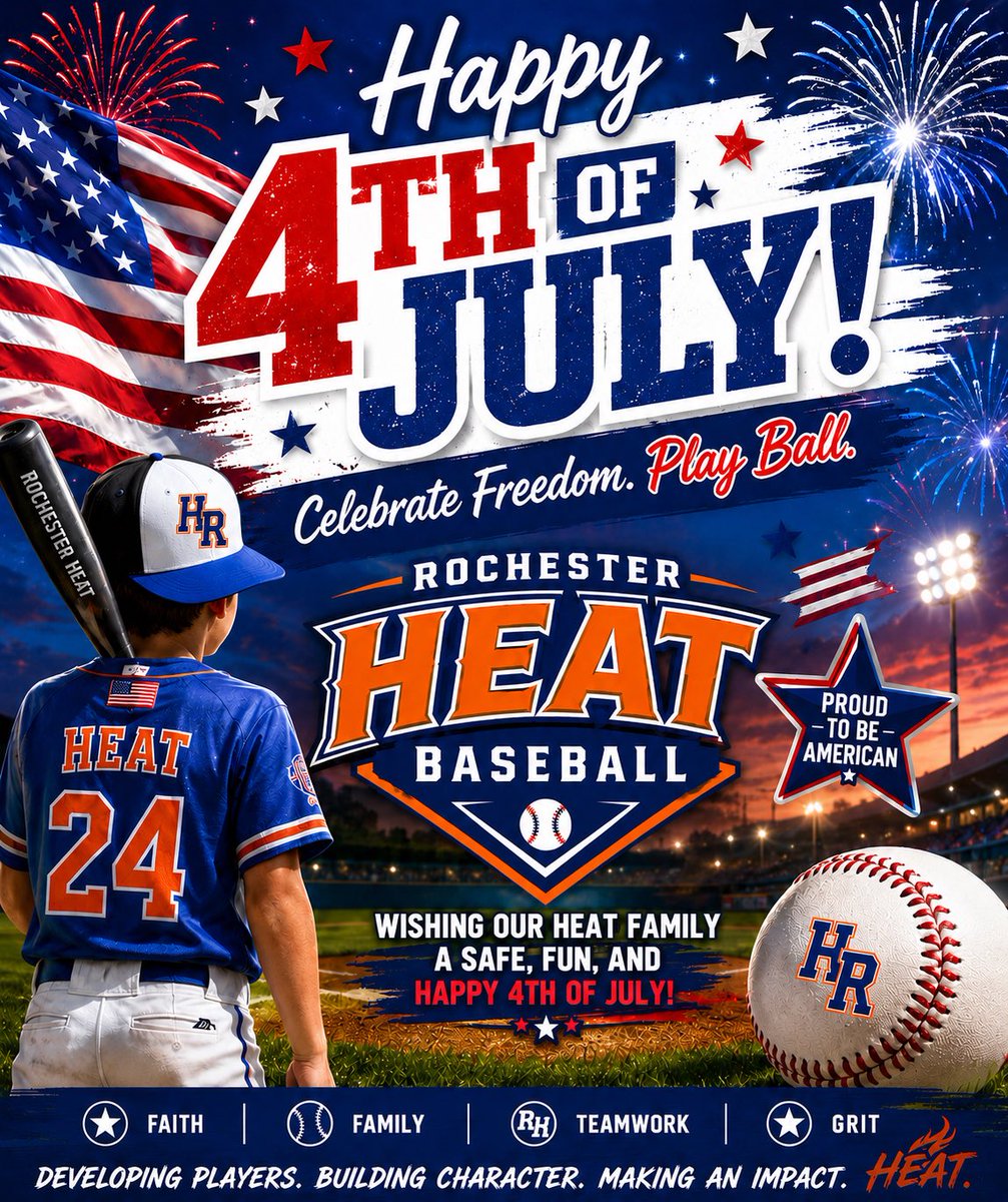 HeatRochester's tweet photo. From all of us at the Rochester Heat, Happy 4th of July! 250 years strong! Enjoy the day with your family and friends! Go Heat! https://t.co/wVZL7h3T4C