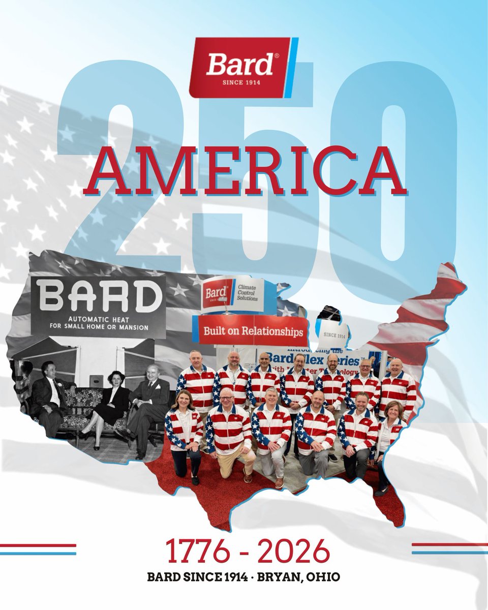 BardHVAC's tweet photo. Since 1914, Bard has proudly manufactured products in America, guided by generations of family leadership and the dedication of the people behind our products.

Happy Fourth of July from all of us at Bard.

#America250 #FourthofJuly #BardSince1914 #AmericanManufacturing https://t.co/HQDkxMCIUw