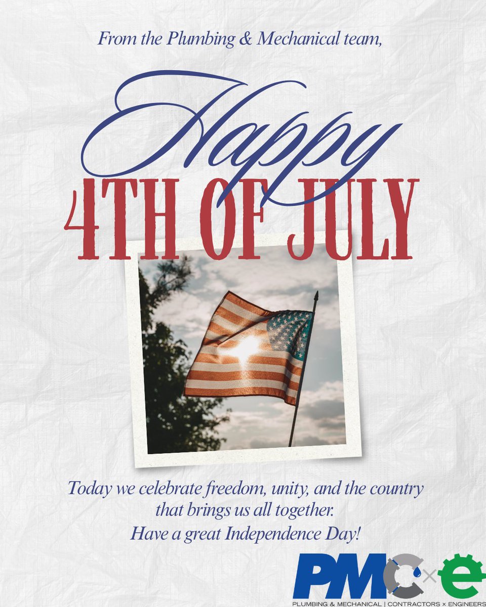 PnMmag's tweet photo. Happy Fourth of July!

Thank you to the #plumbing, #HVAC, and mechanical professionals who help keep our communities running, today and every day.

Have a safe and happy Independence Day! 🎆
#FourthOfJuly #skilledtrades https://t.co/ZuPX0isZh6