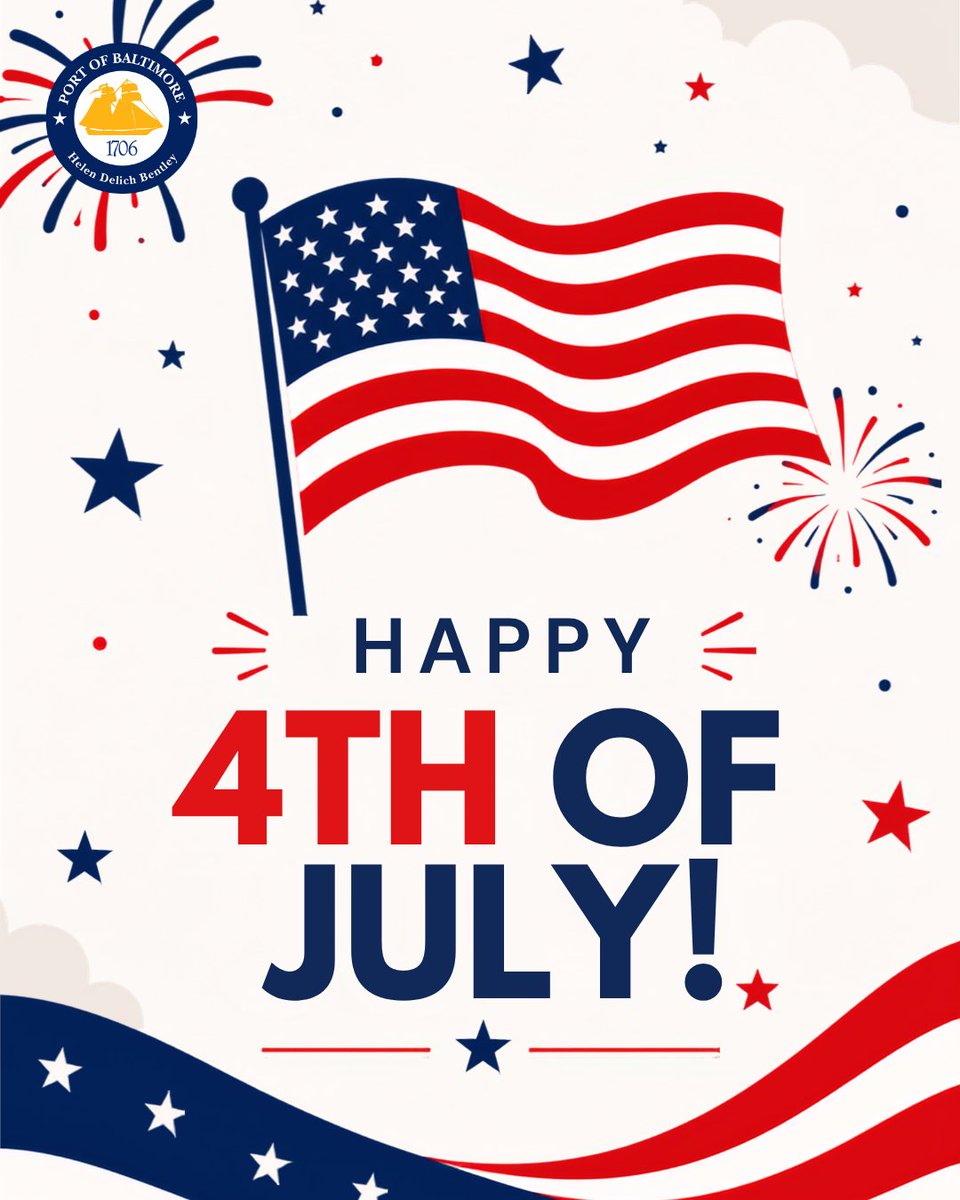 portofbalt's tweet photo. Happy Independence Day from the PoB!

As America celebrates its 250th birthday, we wish our dedicated workforce, supply chain and everyone a safe and happy Fourth of July! https://t.co/VEV1CTS5cW