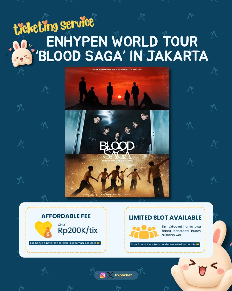 tixpocket's tweet photo. ⛓️⛓️OPEN JASA WAR TIKET ENHYPEN WORLD TOUR 'BLOOD SAGA' IN JAKARTA

💛 Fee cuma 200k/tiket
💛 Bayar fee setelah tiket berhasil secured
💛 Limited slot (dikit banget, buruan keep)
✅✅✅✅✅✅

📩 Kalau mau ikut war bareng, langsung DM yaa! Jangan nunggu slot penuh 🫶 https://t.co/ZU2K7QqDS1