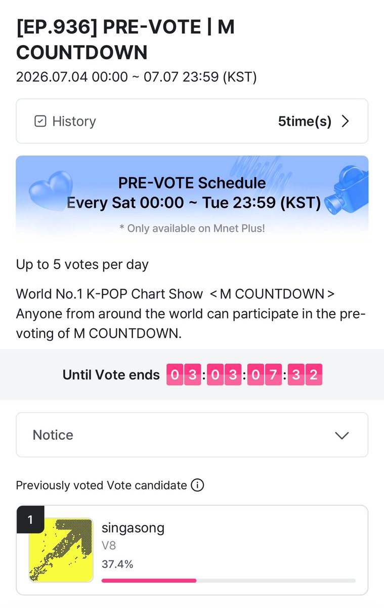 wonkyeomzz's tweet photo. [ EP. 936 ] PRE-VOTE | M COUNTDOWN 

pre-vote for m-countdown is now open please cast your vote for V8! maximize the 5 votes per account per day! 

🗳️: 5 votes per account 
📅: 07-04 ~07.07 23:59 kst
🔗: https://t.co/qnWZd2rnu4

#V8 #V8_singasong https://t.co/pCN0CkmIRn