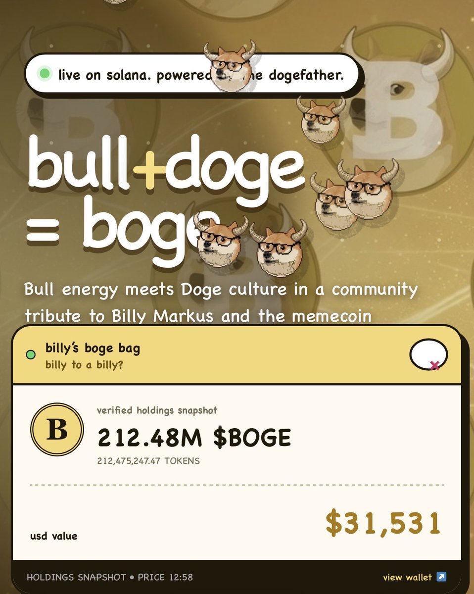 SgtWingflapper's tweet photo. Sometimes financial troubles or personal issues can dictate our conviction bags, and that is completely understandable.

The creator of Dogecoin sold his dogecoin:native holdings early before it ripped to mind boggling numbers, for a used a Honda Civic.

We will not stop until the creator of the greatest memecoin to hit the world is one rich mfer. We are sending KOLs millions of dollars in airdrops, have people forgotten the culture this entire space was built upon?!

His airdrop is worth $30K and we haven’t even hit 1 million mcap yet! Billy to a Billy is the goal. 

Bogecoin.