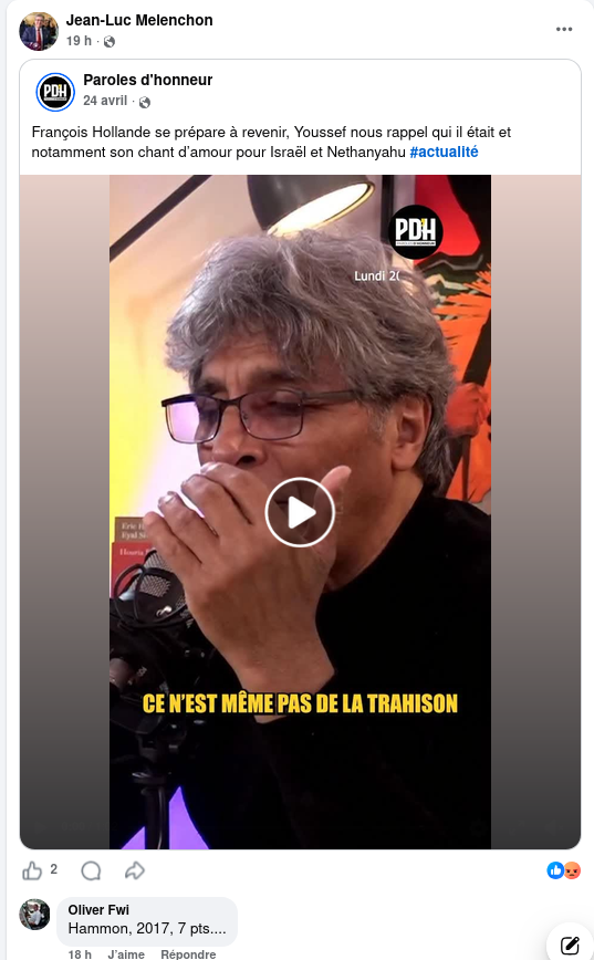 iahfioahfuo's tweet photo. sur fb melenchon rediffuse un récit évidemment faux et le militant "antisioniste" boussoumah https://t.co/CVygrJ47pI