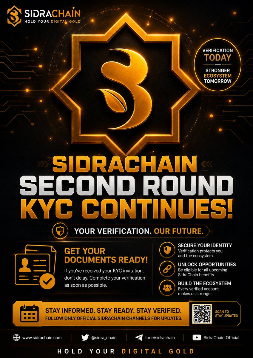 Crypto_Shaykh's tweet photo. 🚨 Get Your Documents Ready! 📄✅
The next round of SidraChain KYC continues.
Make sure your identification documents are valid and ready so you can complete your verification when the network becomes stable. 

#SidraChain #KYC #Blockchain #DigitalGold #Web3 #CryptoCommunity https://t.co/Lz7BppA54L